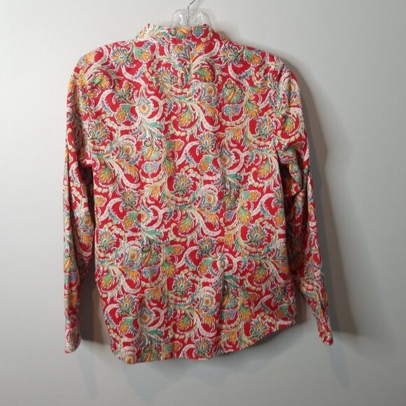 CHAPS no iron 100% cotton bright red floral button down shirt MP - Picture 6 of 10